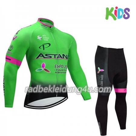 Set Langarmtrikot + Radhose Lange 2017 Astana Pro Team Kinder N002
